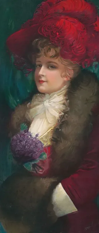 Woman In Red Hat With Flowers