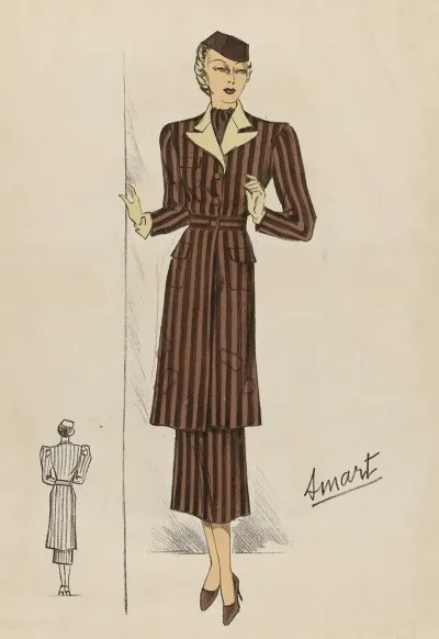 Woman In Striped Long Coat And Dress