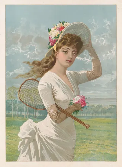 Woman In White Dress Holding Flowers And Tennis Racket