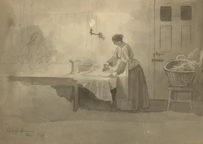 Woman Ironing At Table