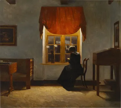 Woman Knitting By A Window