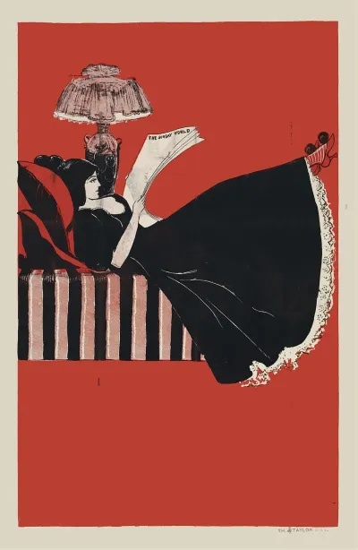 Woman Lying Down And Reading A Newspaper