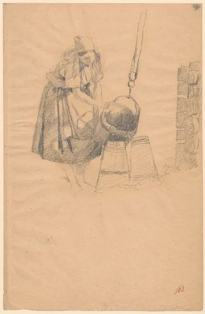 Woman Making Butter