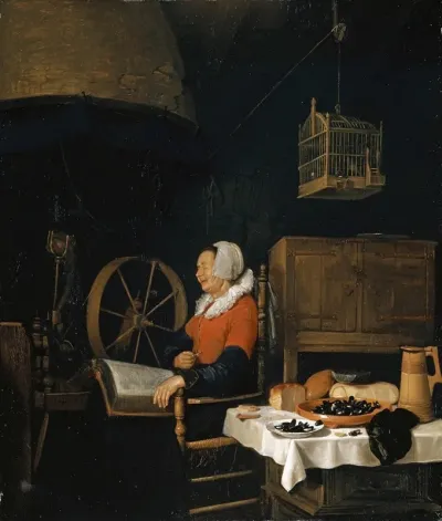 Woman Next To A Spinning Wheel Asleep Over Her Reading 2