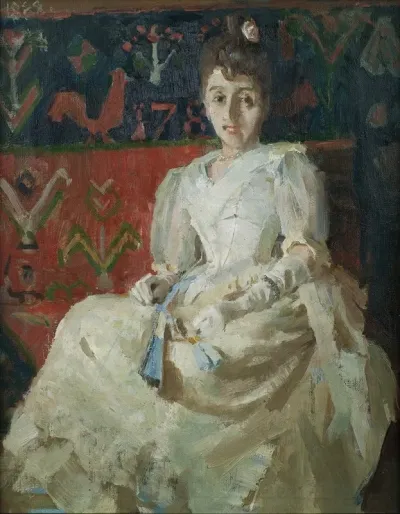 Woman On A Rooster Ryijy Rug
