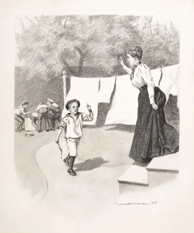 Woman On Steps Calls To Boys In Sailor Suits