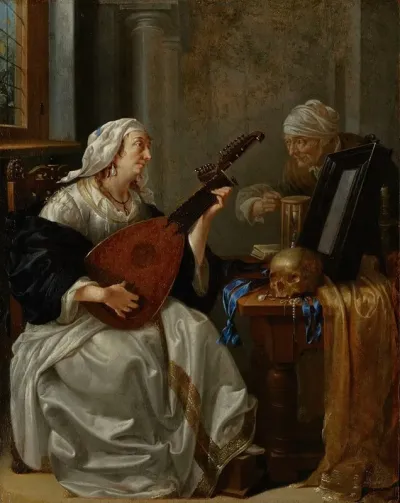 Woman Playing A Theorbo