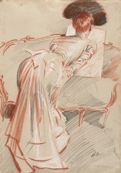 Woman Possibly Madame Alice Hellu Looking At A Drawing 2