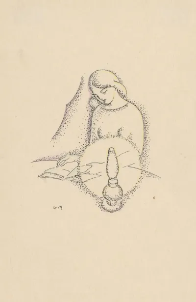 Woman Reading A Book By A Kerosene Lamp