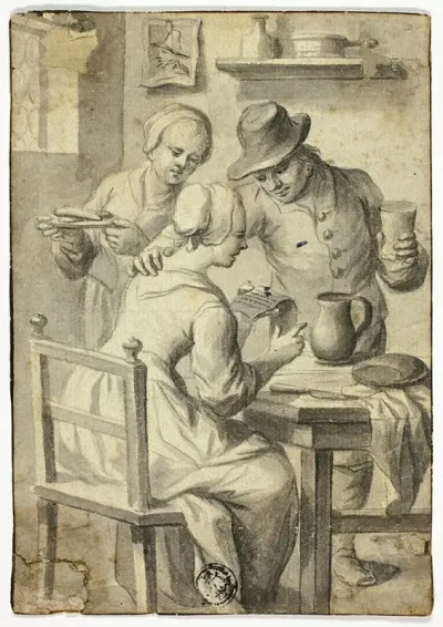 Woman Reading At Table While Man And Woman Listen In
