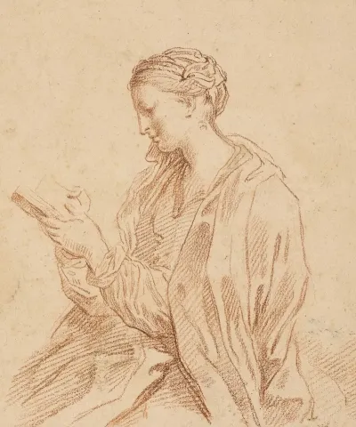 Woman Reading In Profile To The Left