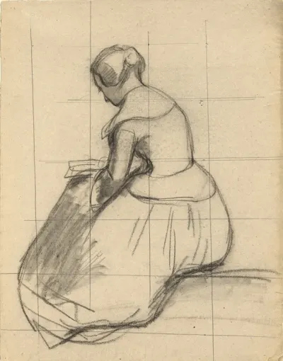 Woman Reading Sketch For Signing Of The Compact In The Cabin Of The Mayflower