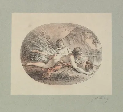 Woman Reclining Upon A Jar From Which Water Is Pouring