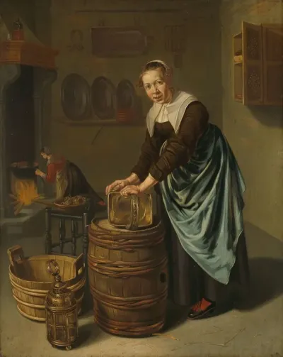 Woman Scouring A Vessel
