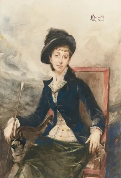 Woman Seated In A Chair With Her Dog Possibly Princess Gabriella Of Rome