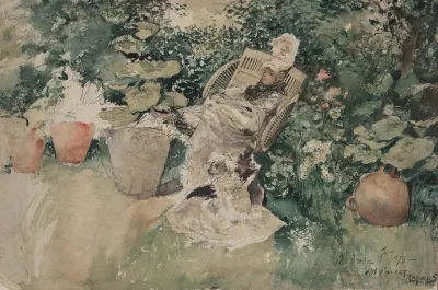 Woman Seated In A Garden