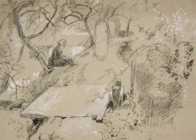 Woman Seated On Bench In A Garden Or Public Park