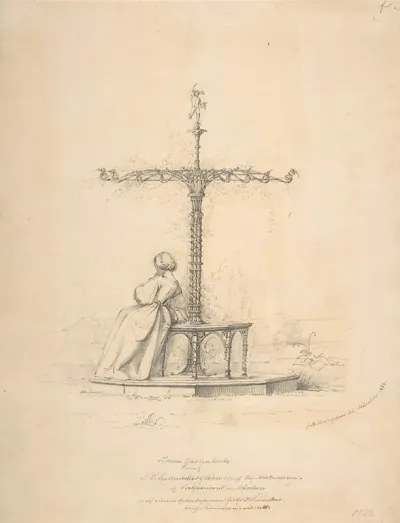 Woman Seated On Iron Garden Seat With Canopy