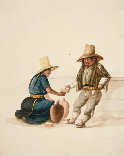Woman Selling Beverage To Indian Man