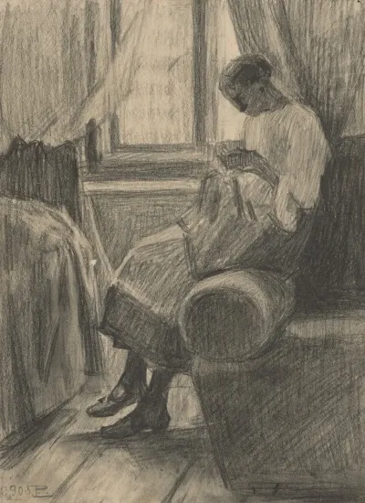 Woman Sewing By The Window
