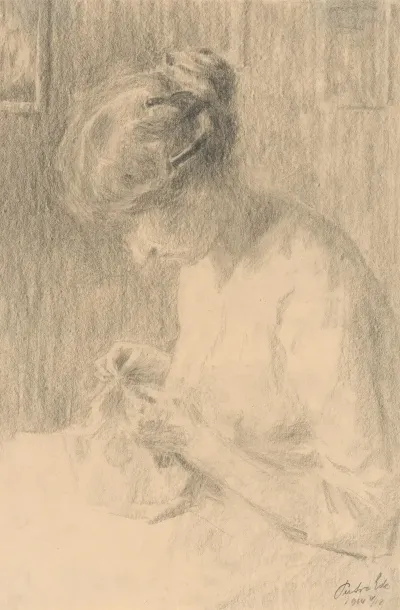 Woman Sewing In Profile