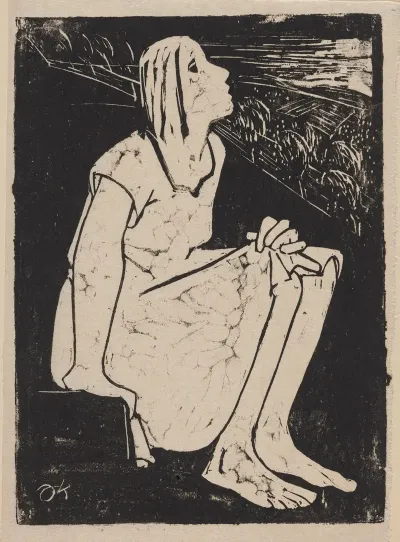 Woman Sitting On A Stone Step