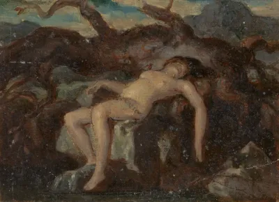 Woman Sleeping In The Nude In A Wooded Landscape