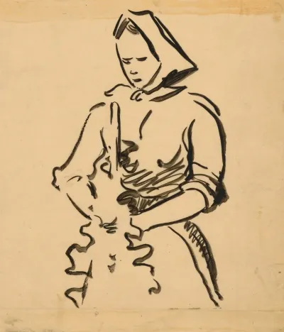 Woman Tying Up A Tree Vine