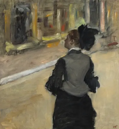 Woman Viewed From Behind Visit To A Museum