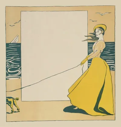 Woman Walking A Dog On The Beach