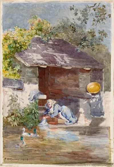 Woman Washing Clothes By A River