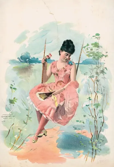 Woman Wearing A Pink Dress With Gold Stars Sitting On A Swing