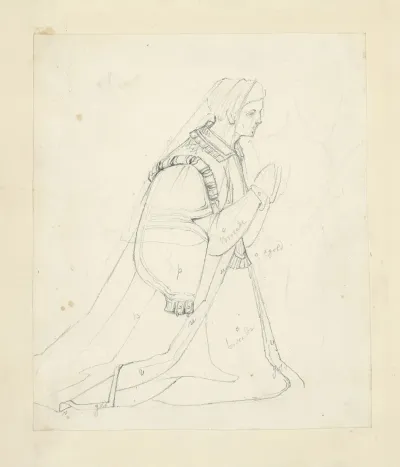 Woman Wearing Veil Kneeling In Prayer