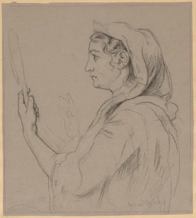 Woman With A Small Mirror In Her Hand