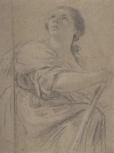 Woman With A Staff Looking Upward