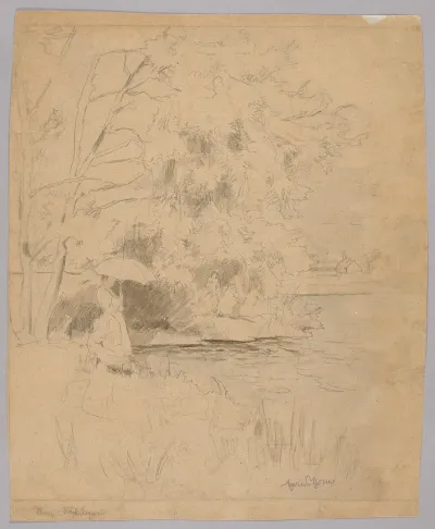 Woman With An Umbrella On The Bank Of The Rhine Near Bad Sackingen