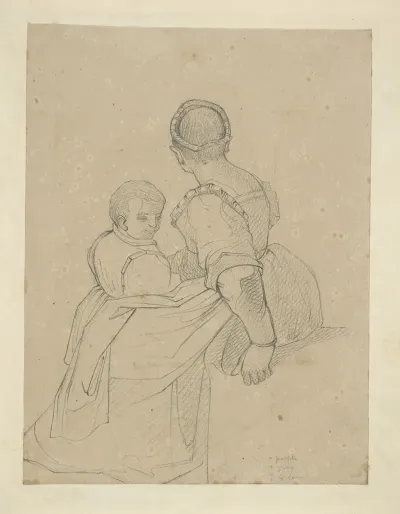 Woman With Back Turned Toward Viewer With Boy On Her Lap