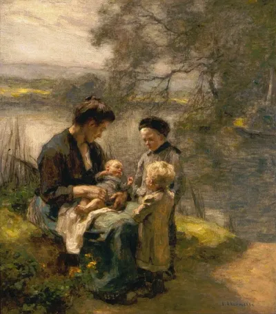 Woman With Child And Two Children
