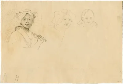 Woman With Sunshade Head Of A Woman Head Of A Child