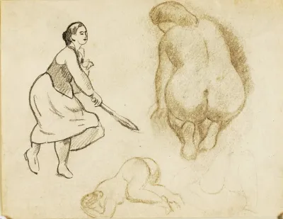 Woman With Tennis Racket And Two Figure Studies