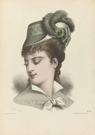 Womans Head With Ostrich Feather Hat