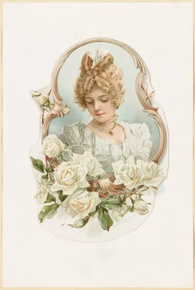 Womans Portrait Enframed With White Roses