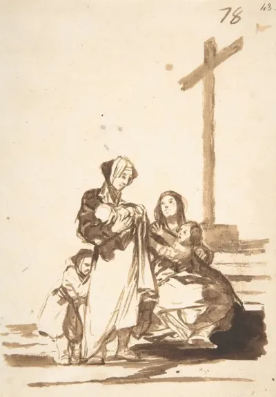 Women And Children Near A Cross