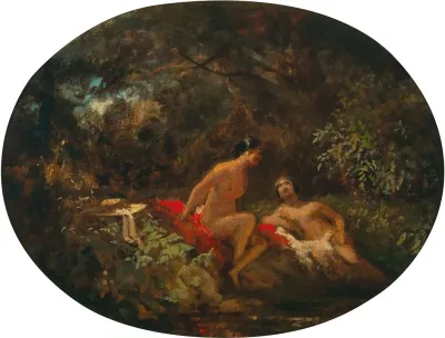 Women Bathing At A Forest Pond