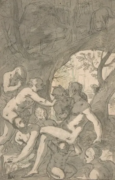Women Bathing In A Wood Surprised By A Satyr