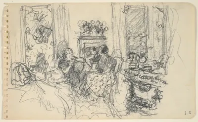 Women Conversing In A Salon With Open Windows And A Fireplace