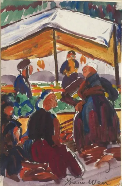 Women In The Market Stalls Chinon France