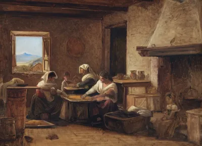 Women Working In The Kitchen Of A Farmhouse Near Olevano Italy