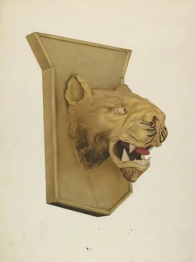 Wood Carving Of Tigers Head