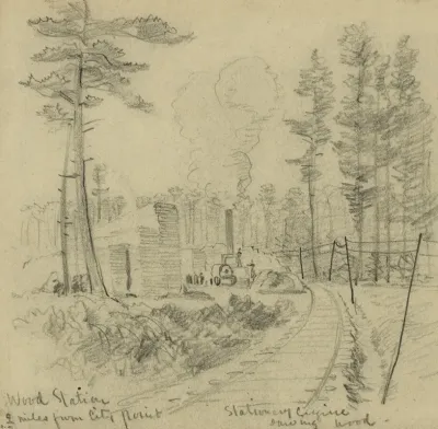 Wood Station 2 Miles From City Point Stationary Engine Sawing Wood